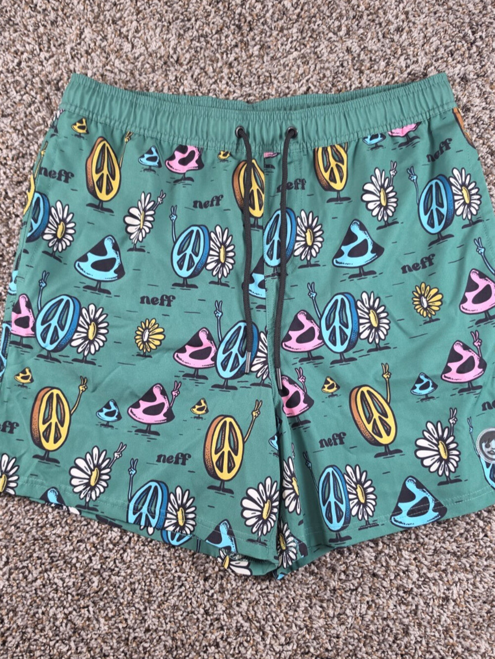 Neff Mens Sz XL Green Peace Mushroom Print Swim Trunks